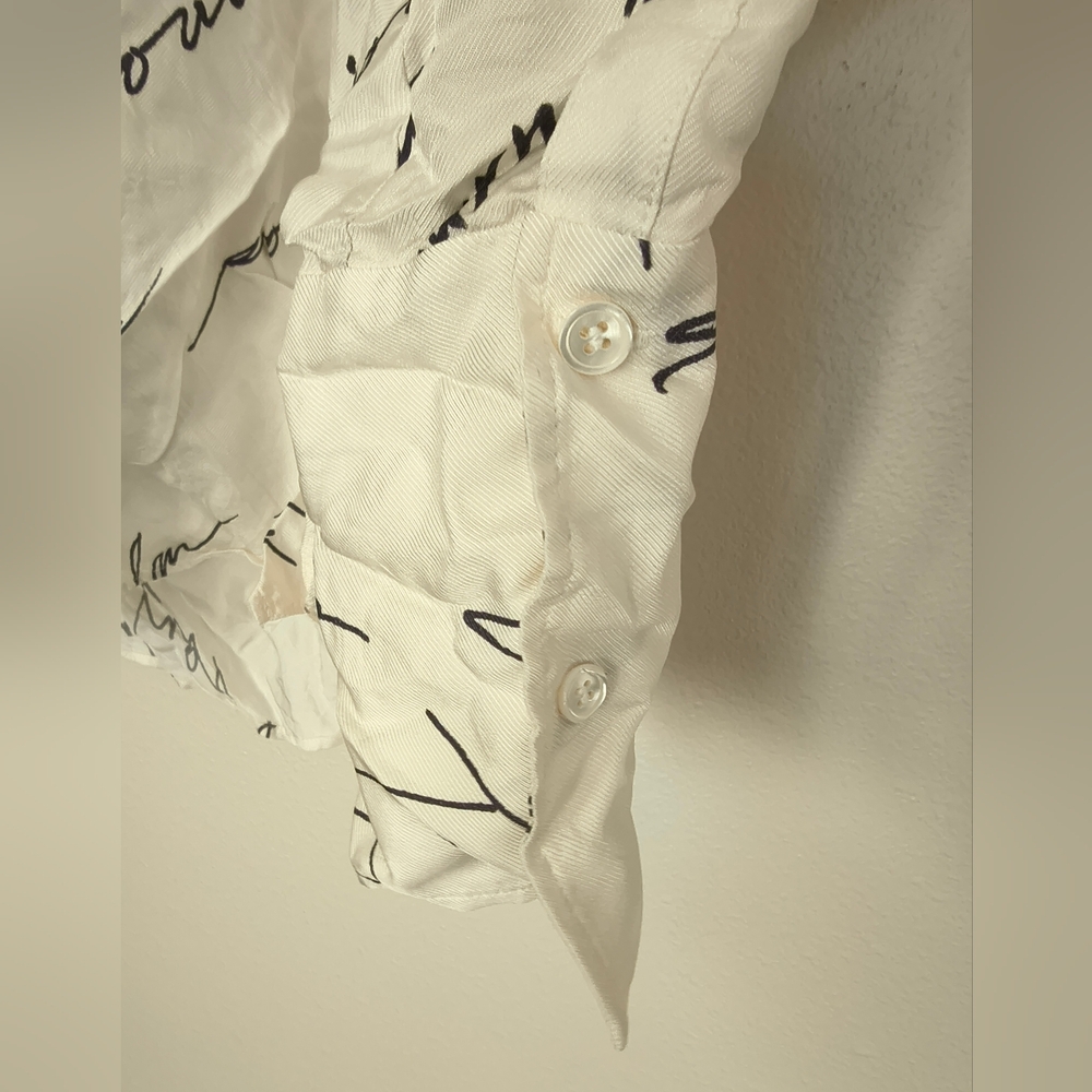 Silky Frame Script Writing Button Down Shirt Small - image 5